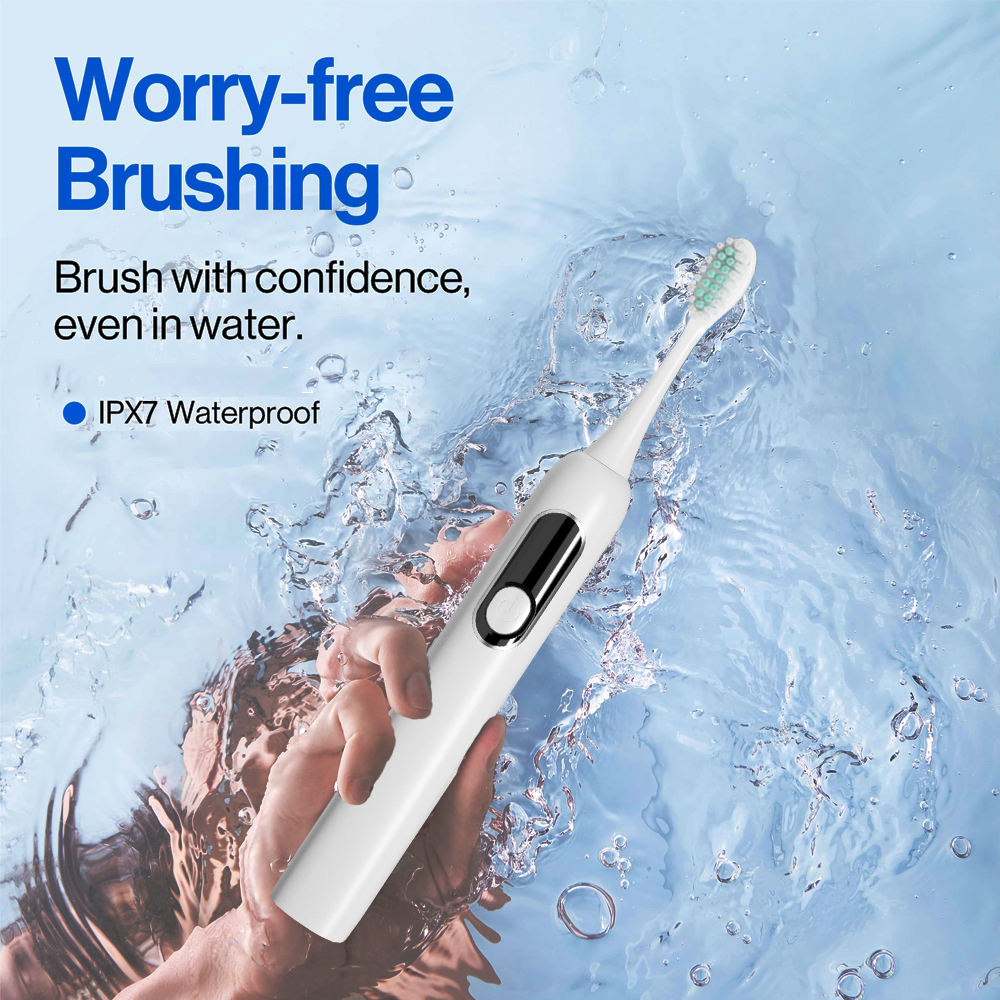 Waterproof Sonic Electric Toothbrush – Rechargeable, Soft Bristles, LED Display