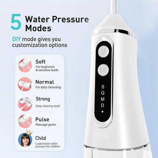 Oral Irrigator Waterproof Rechargeable Cordless Portable Electric Jet Teeth Cleaning Dental Water Flosser