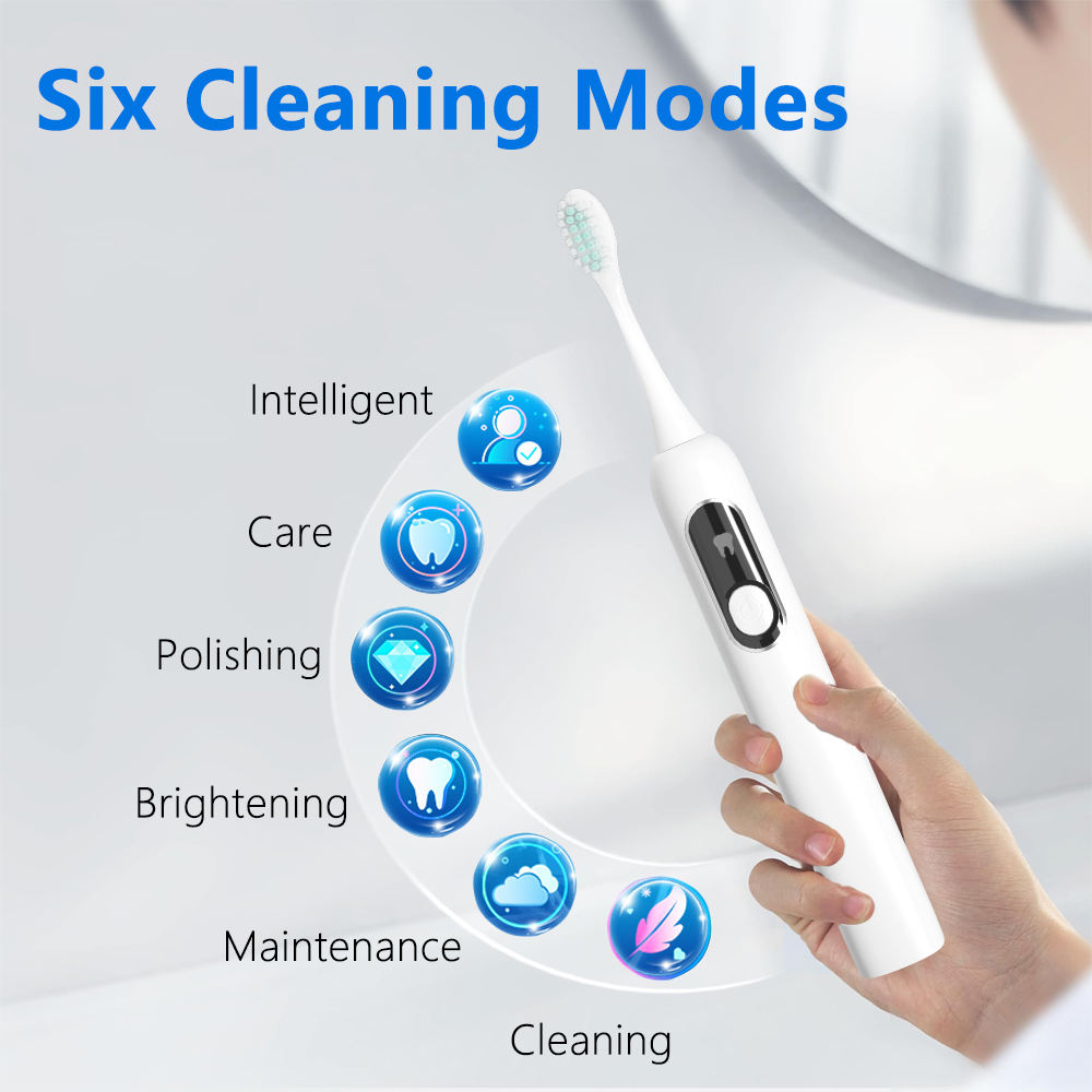 Waterproof Sonic Electric Toothbrush – Rechargeable, Soft Bristles, LED Display