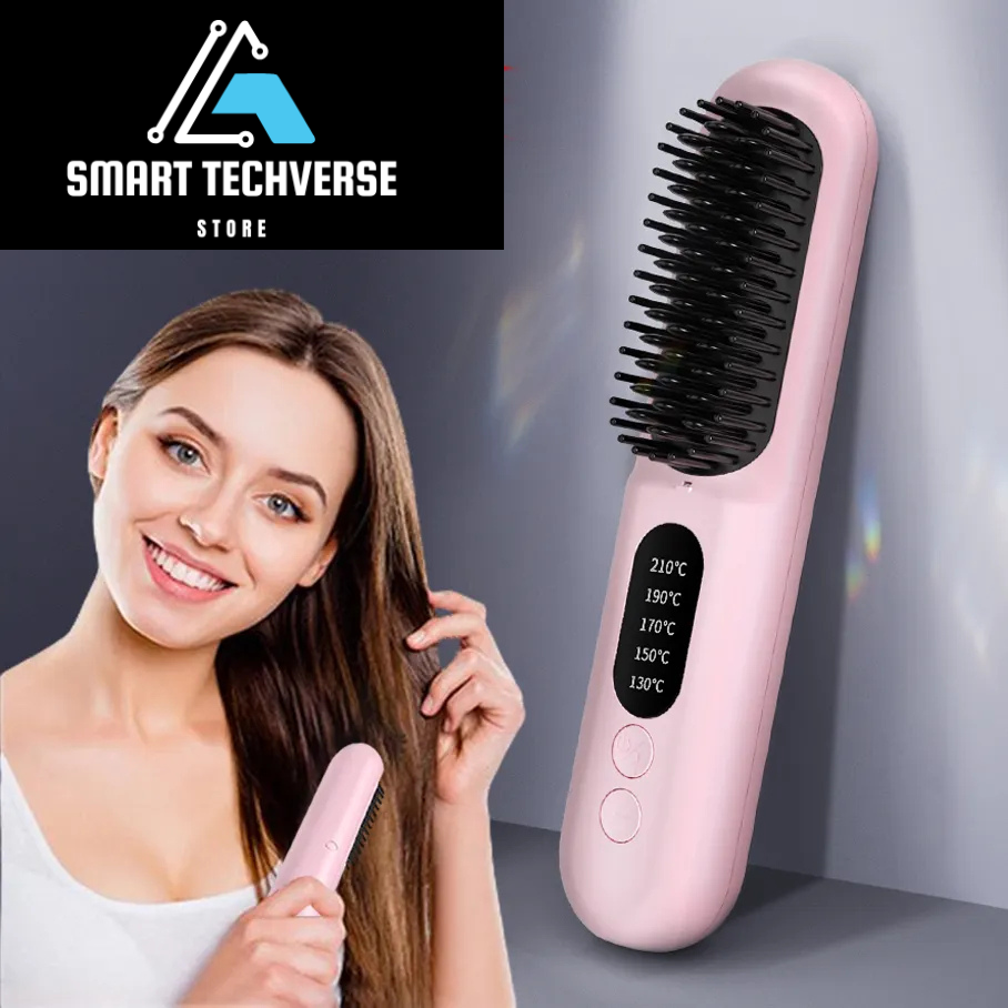 Hair Straightener & Comb – Rechargeable Ionic Iron for Smooth, Frizz-Free Hair On-the-Go (TRAVEL-FRIENDLY)