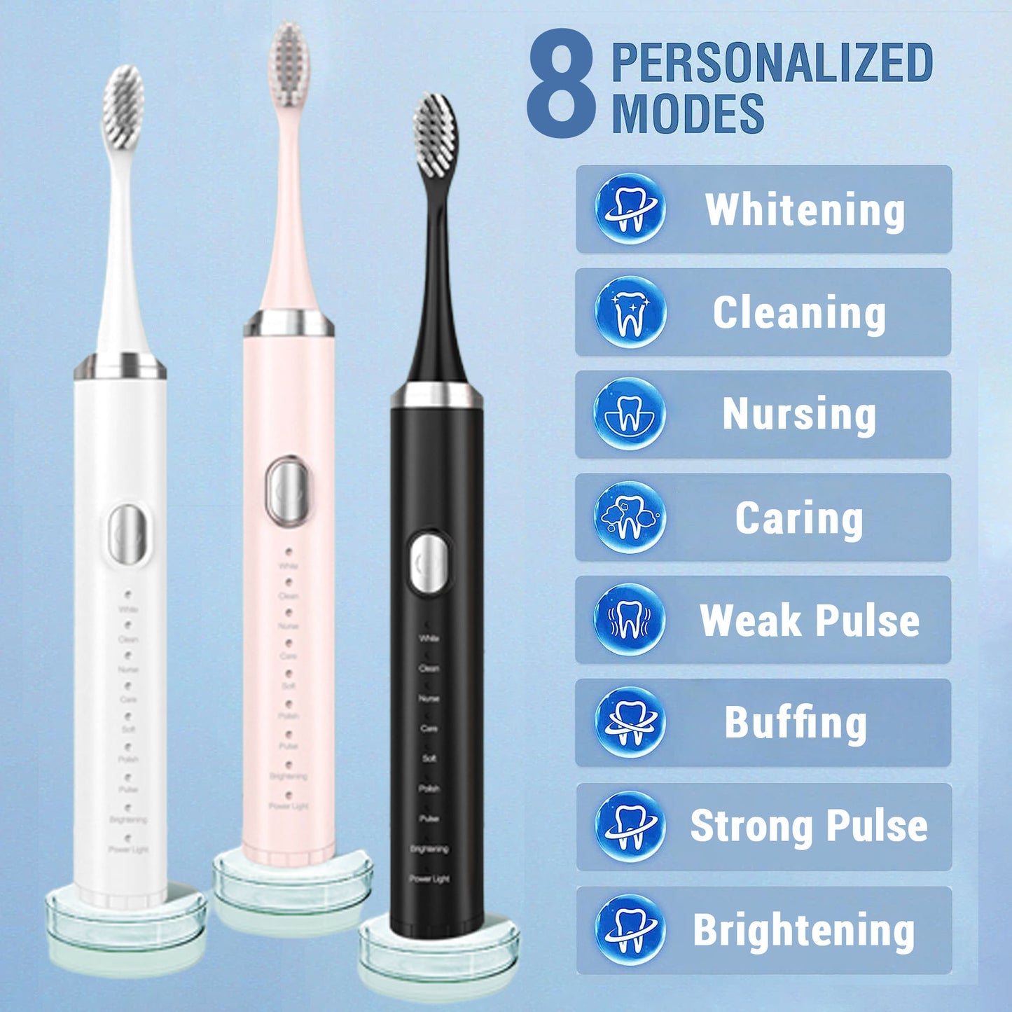 Waterproof Sonic Electric Toothbrush – Rechargeable with Travel Case & Self-Cleaning Feature